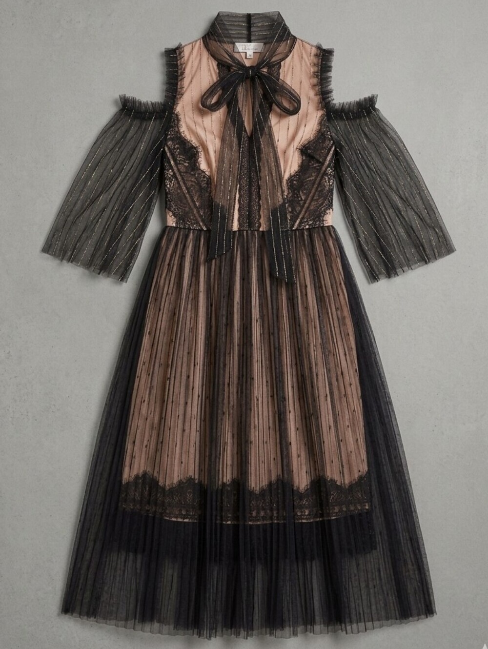 True Decadense Arleth Black Nude Tulle Women's Midi Size 10 NWT - Picture 2 of 10